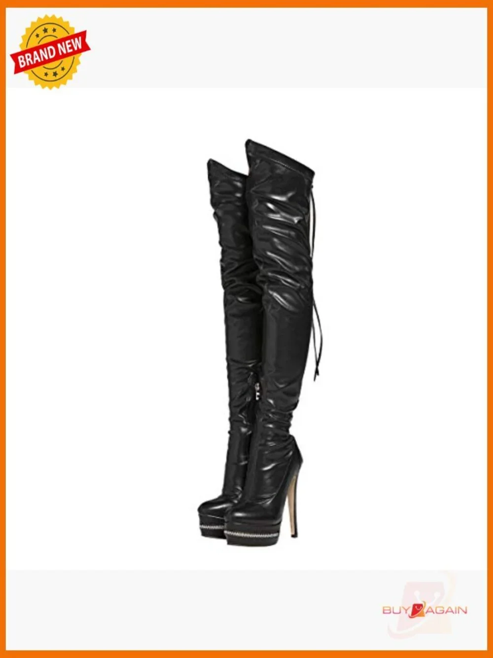 Round Toe Platform Over The Knee Boots Lace Up Gold Strap Thigh High